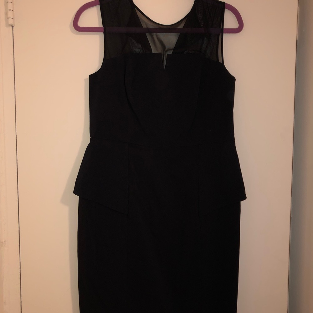 Cache black peplum dress with upper mesh detail